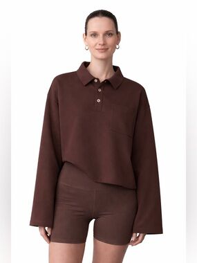 MATE the Label Brown Long Sleeve Polo Tee